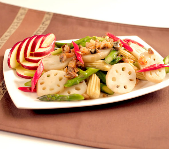 Authentic Dry Seafood Stir Fry with Crispy Vegetables knorr-appetizer-dry-oyster-soaked-dry-seafood stir fry-with-vegetables-590x520